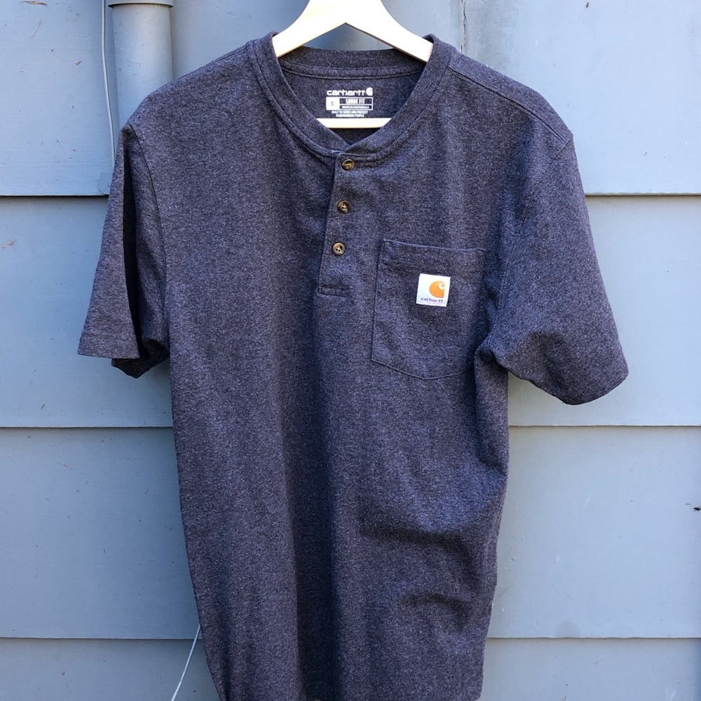carhartt henley short sleeve shirt; men, charcoal gray small